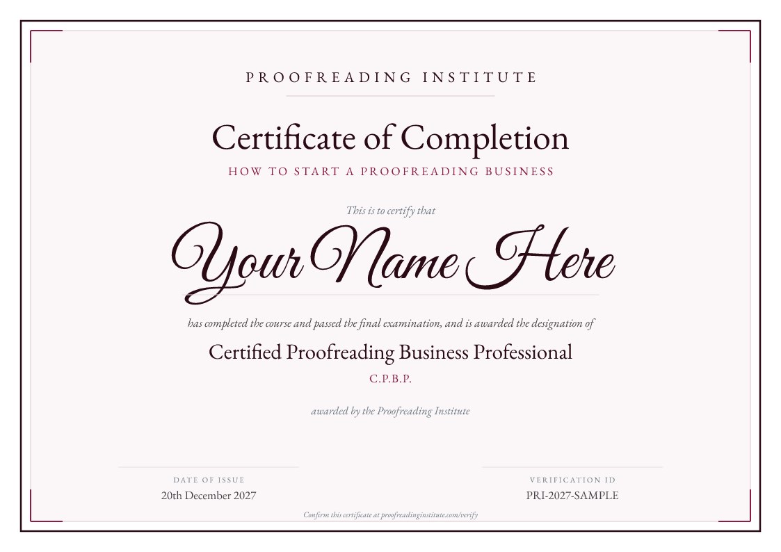 Proofreading Institute certificate
