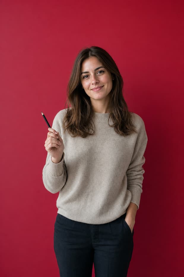A proofreader early in her career holding a pencil